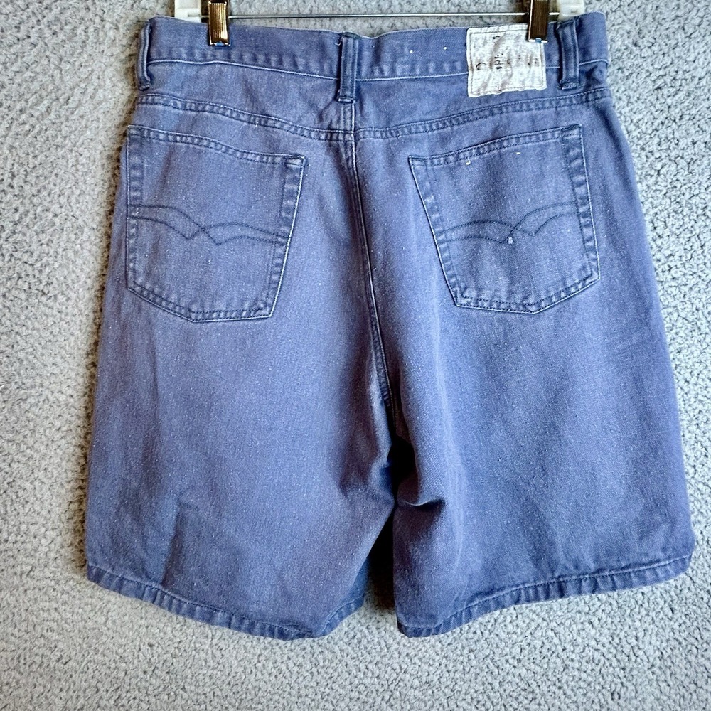 Vintage Bugle Boy 32 Denim Blue Purple Jean Shorts BBC tag USA 90s Wear